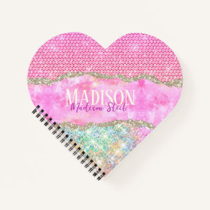 Carnet Licorne élégante monogramme strass paillettes rose