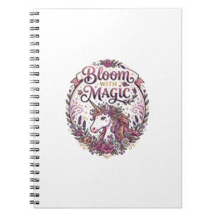 Carnet Licorne Fleurir avec Magie POD Prêt Fond Blanc