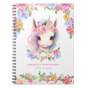 Carnet Licorne Florale Mignonne Personnalisée Enfants Éco