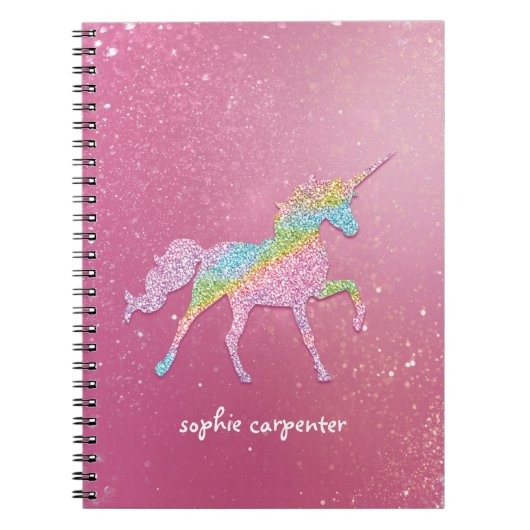 Carnet Licorne Magique Enfant Arc-en-Ciel Paillettes (Devant)