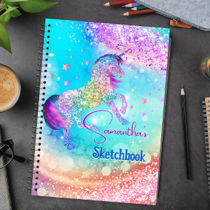 Carnet Licorne mignonne cadeau personnalisé rose aqua fau