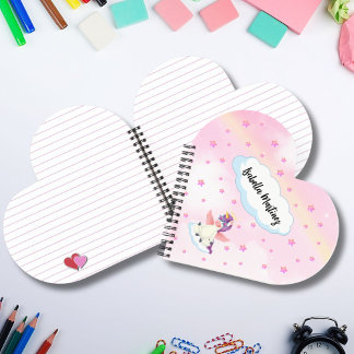 Carnet Licorne Mignonne et Étoiles Roses en Forme de Cœur