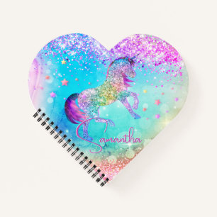 Carnet Licorne mignonne monogramme arc-en-ciel paillettes