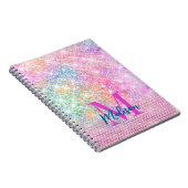 Carnet licorne mignonne monogramme faux strass rose paill (Côté Droit)