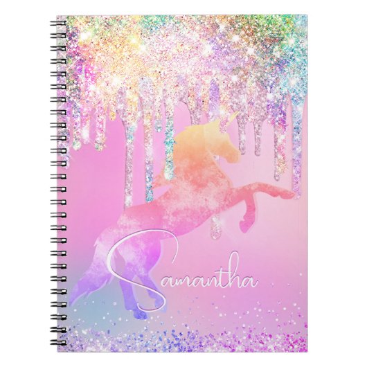 Carnet Licorne mignonne monogramme gouttes de licorne ros (Devant)