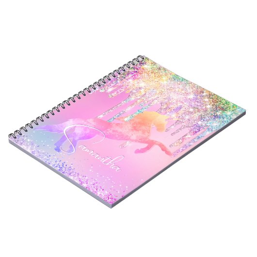 Carnet Licorne mignonne monogramme gouttes de paillettes  (Côté gauche)
