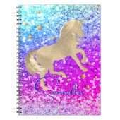 Carnet Licorne mignonne monogramme or arc-en-ciel paillet (Devant)