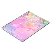 Carnet Licorne mignonne monogramme rose pailleté gouttes (Côté gauche)