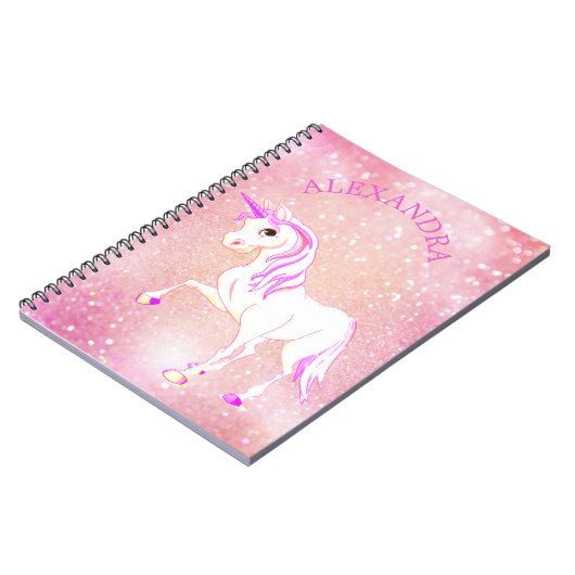 Carnet Licorne Pailletée Rose Féminin Douce Personnalisée (Côté gauche)