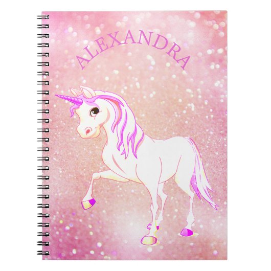 Carnet Licorne Pailletée Rose Féminin Douce Personnalisée (Devant)