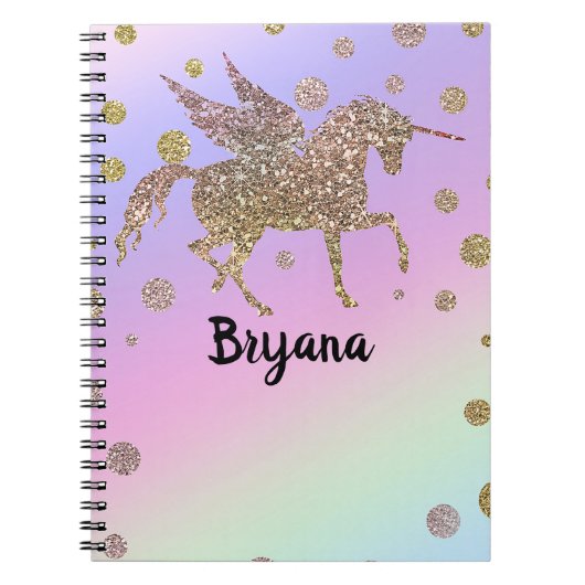 Carnet Licorne Pastel Arc-en-ciel Points Dorés Fille Tend (Devant)
