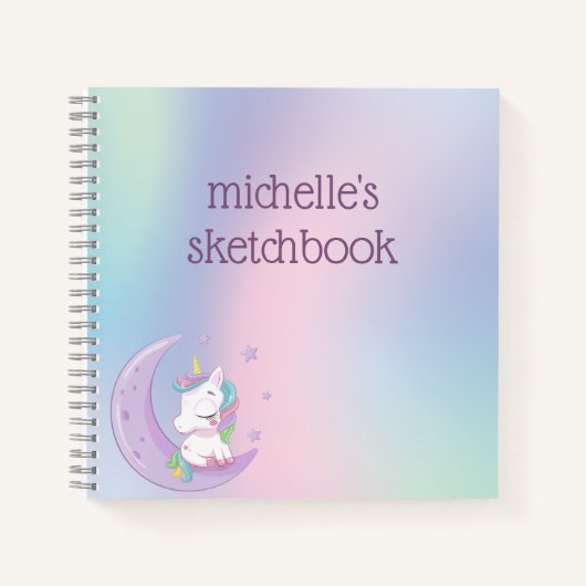 Carnet Licorne personnalisée arc-en-ciel pastel (Devant)