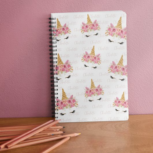 Carnet Licorne Personnalisée avec Monogramme Répétitif