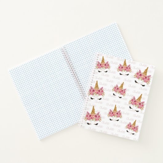 Carnet Licorne Personnalisée Répétition Nom Monogrammé  (Intérieur)