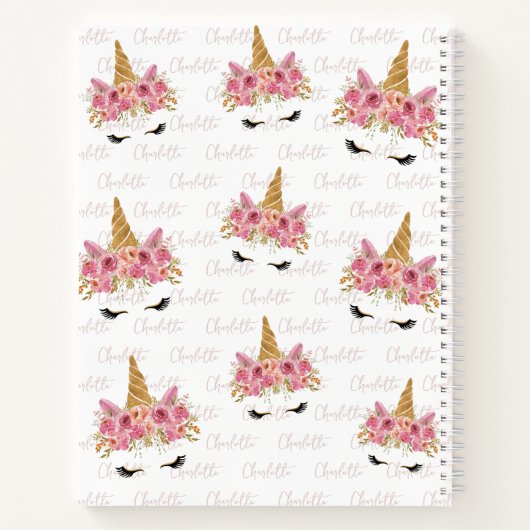 Carnet Licorne Personnalisée Répétition Nom Monogrammé  (Dos)