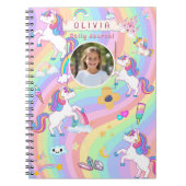 Carnet Licorne Rose Mignonne Arc-en-Ciel Nom Personnalisé (Devant)