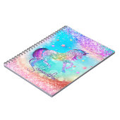 Carnet Licorne rose mignonne paillettes arc-en-ciel aqua (Côté gauche)