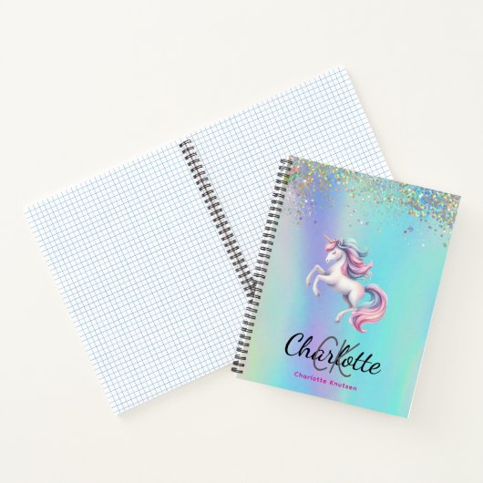 Carnet Licorne rose violet holographique retour à l'école (Intérieur)