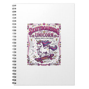 Carnet Licorne skateboard Licorne élégant fond blanc