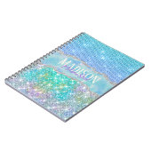 Carnet Licorne turquoise élégante monogramme faux strass  (Côté gauche)