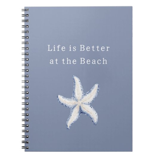 Carnet Life is Better Beach Blue White Starfish (Devant)