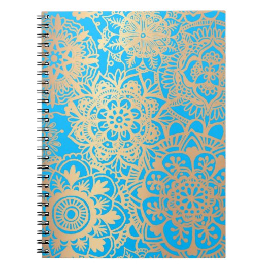 Carnet Light Blue and Gold Floral Mandala Pattern (Devant)