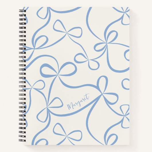 Carnet Light Blue Coquette Bow Pattern Custom Name (Devant)
