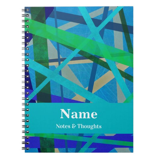 Carnet Lignes bleues et vertes modernes Abstrait (Devant)