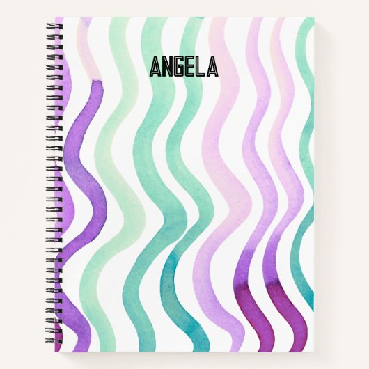 Carnet Lignes d'aquarelles violettes et vertes (Devant)