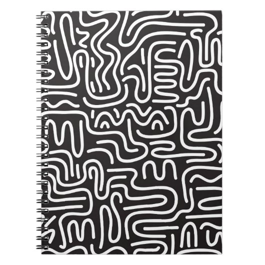 Carnet Lignes ondulées de doodle rétro : Monochrome (Devant)