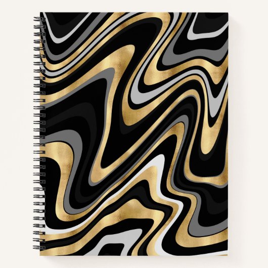 Carnet Lignes Wavy Or Noir Rétro Design moderne (Devant)