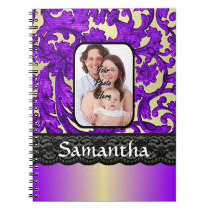 Carnet Lilac et dentelle noire damasée