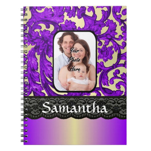 Carnet Lilac et dentelle noire damasée (Devant)