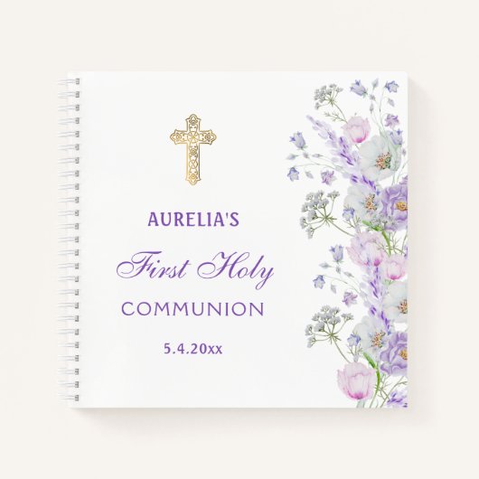 Carnet Lilac Flowers First Communion Guest Book (Devant)