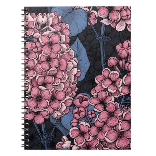 Carnet Lilac rose sur bleu foncé (Devant)