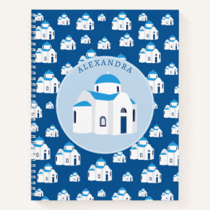Carnet L'île grecque Santorin Blue Dome Eglise Monogramme