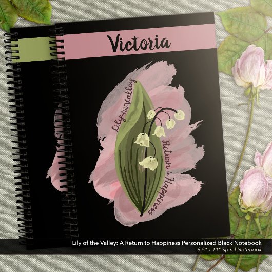 Carnet Lily of the Valley Happiness Personnalisé Black