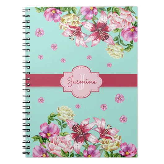 Carnet Lily & Peony Floral Aqua (Devant)