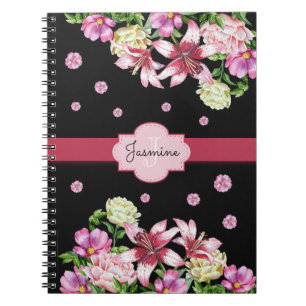 Carnet Lily & Peony Floral Black