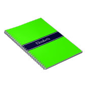 Carnet Lime solide vert, ruban bleu marine Nom Monogramme (Côté Droit)