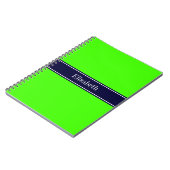 Carnet Lime solide vert, ruban bleu marine Nom Monogramme (Côté gauche)