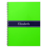 Carnet Lime solide vert, ruban bleu marine Nom Monogramme (Devant)