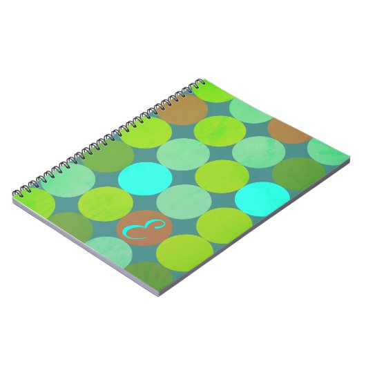 Carnet Lime Vert Turquoise Turquoise & Rust Cercles Monog (Côté gauche)