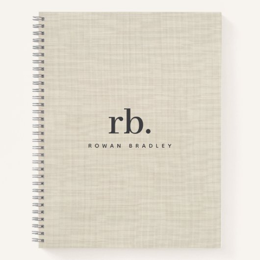 Carnet Linge Beige Crème Texture Simple Élégant Monogramm (Devant)