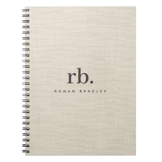 Carnet Linge Beige Crème Texture Simple Élégant Monogramm (Devant)