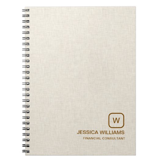 Carnet Linge beige personnalisé typographie brun simple (Devant)