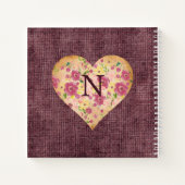Carnet Linge rustique monogramme floral cœur joli (Dos)