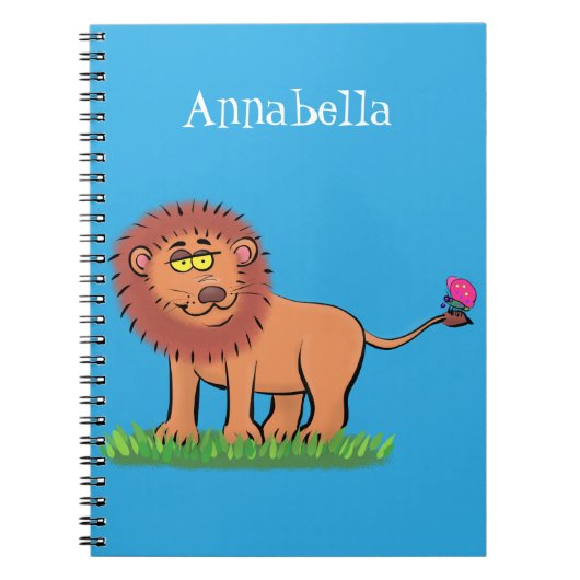 Carnet Lion joyeux avec dessin animé de papillon (Devant)