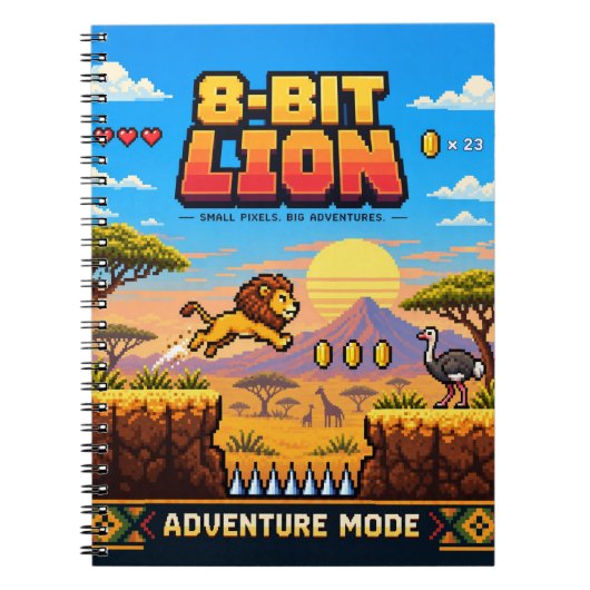 Carnet Lion, Rétro Pixel Art 8-Bit (Devant)