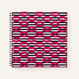 Carnet Lipstick Kiss B&W Motif rayé